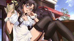 Anime glasses stockings anime girls reading brunettes fate stay 