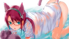 Anime glasses wet anime girls blue eyes neon genesis evangelion 