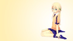 Anime glasses yellow background blondes long hair anime girls 