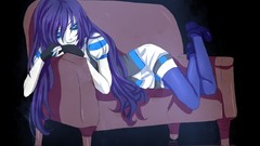 Anime gloves couch long hair anime girls blue eyes purple hair 