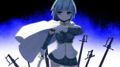 Anime gloves Swords blue hair anime girls blue eyes short hair 