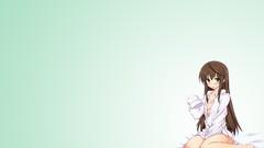 Anime green background blouse long hair anime girls green eyes 