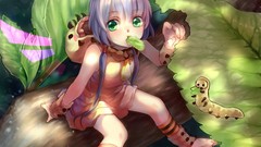 Anime green eyes caterpillars soft shading