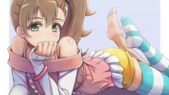 Anime green eyes inaba artwork striped legwear