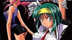 Anime green hair bare shoulders