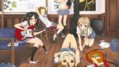 Anime guitars long hair blue eyes brown eyes short hair akiyama 