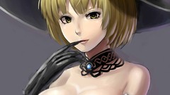 Anime hats blondes anime girls yellow eyes cleavage artwork 