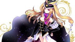 Anime hats blondes long hair pink eyes anime girls corset 