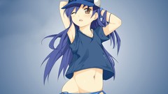 Anime hats blue hair anime girls brown eyes idolmaster kisaragi 
