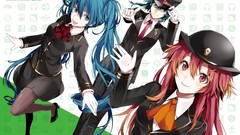 Anime hats blue hair pink hair long hair pink eyes anime girls 