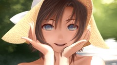 Anime hats faces anime girls blue eyes brunettes short hair 