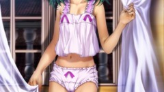 Anime hats green hair animal ears purple eyes underwear panties 