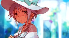 Anime hats pink hair long hair anime girls brown eyes