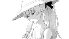 Anime hats yin long hair darker than black ponytails grayscale 