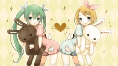 Anime hatsune miku vocaloid kagamine rin aqua hair