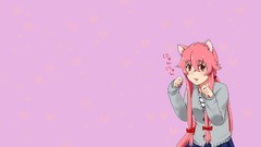 Anime Hearts pink background pink hair long hair anime girls 