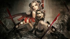 Anime horns armor fantasy art spread legs