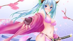 Anime horns blush blue hair anime girls blue eyes hatsune miku 