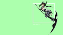 Anime horns green background anime girls scythe green eyes 