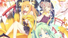 Anime horns kimono anime girls blue eyes brown eyes brunettes 