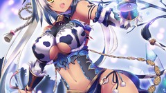 Anime horns long hair heterochromia animal ears boobs erect 