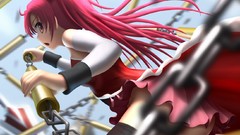 Anime horns red eyes chains long hair school uniforms mahou 