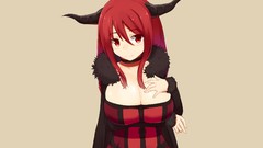 Anime horns red eyes long hair redheads cleavage Simple 