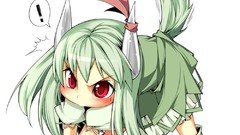 Anime horns red eyes Ribbons play blush anime girls green hair 