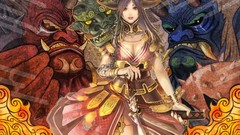 Anime horns red eyes Swords anime girls artwork