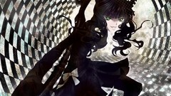 Anime horns scythe green eyes black rock shooter black hair 