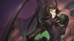 Anime horns skulls anime girls scythe green eyes black rock 