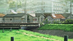 Anime houses buildings sunlight cityscapes illustrations 