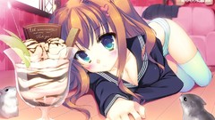 Anime ice cream skirts long hair school uniforms cleavage 