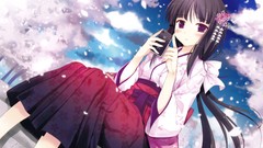 Anime iphone brunettes cherry blossoms purple eyes yukata hair 
