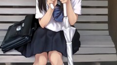 Anime Japanese Umbrellas schoolgirls skirts anime girls school 