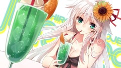 Anime juice white hair anime girls blue eyes green eyes 