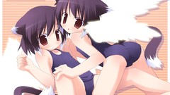 Anime kagura animal ears yuri school swimsuits