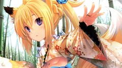 Anime kimono animal ears purple eyes fox girls Miyama Zero