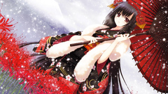 Anime kimono anime girls dark hair snow Flowers scarf Women Asia