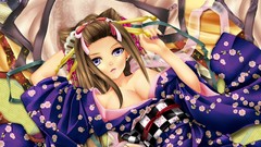 Anime kimono anime girls purple eyes ecchi