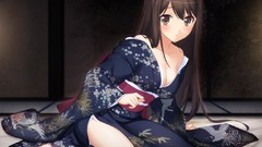 Anime kimono blush long hair brown eyes brunettes seifuku game 