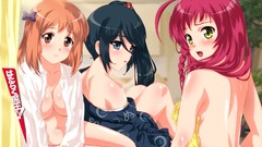 Anime kimono blush pink hair anime girls brown eyes brunettes 