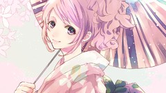 Anime kimono pink hair anime girls Japanese clothes