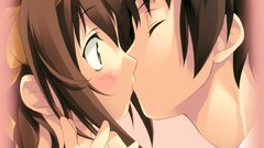 Anime kissing anime girls suzumiya haruhi artwork Kantoku 