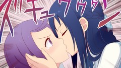 Anime kissing blue hair anime girls purple hair purple eyes 