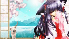 Anime kittie long hair brunettes nekomimi Japanese clothes 