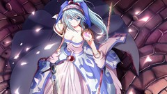 Anime knight spears blue hair anime girls cleavage boobs