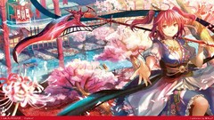 Anime Lake boat redhead cherry blossom touhou onozuka komachi