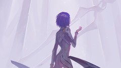 Anime lance blue hair anime girls bandages short hair neon 