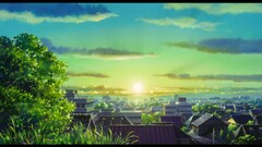 Anime landscape cityscape sun sunlight town studio ghibli